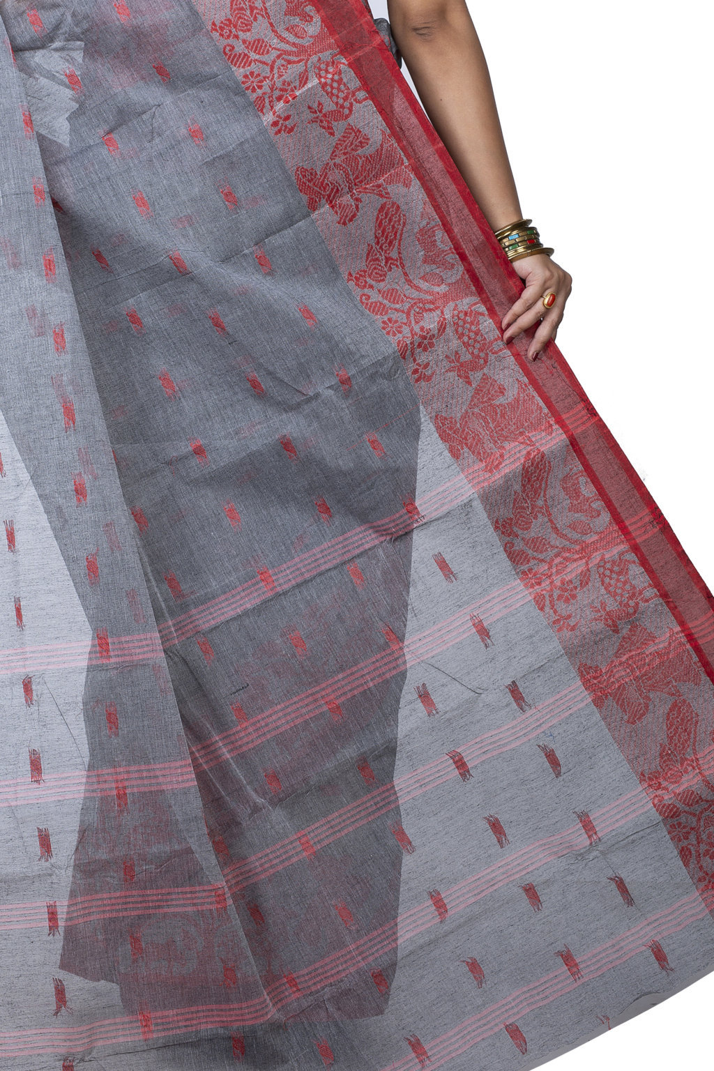Grey Pure Cotton ParSakuntala Tant Saree (532)